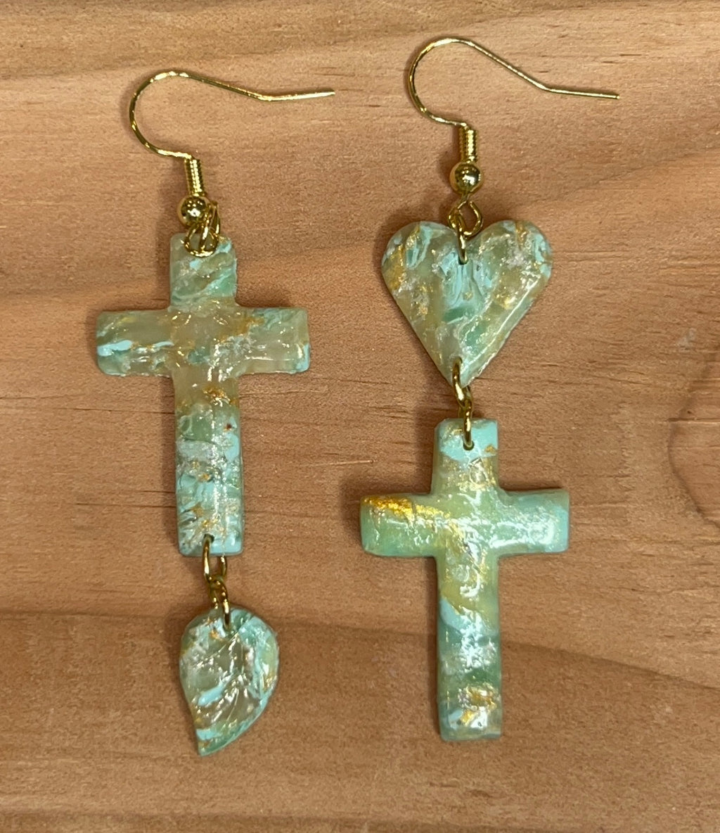 Turquoise High Fashion Cross Earrings
